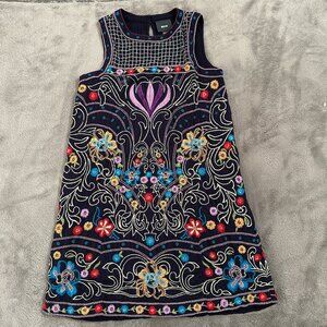 Maeve Anthropologie Kira Embroidered Tunic Dress Women's 10 Navy Blue